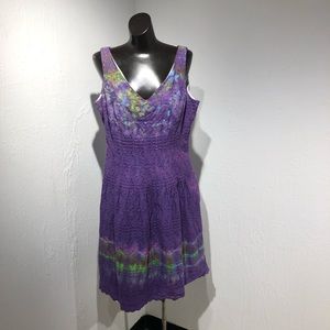 Tie Dye Jones Wear Dress Lilac/Greens Eyelet Sleeveless Sz 14 SUPER CUTE!!